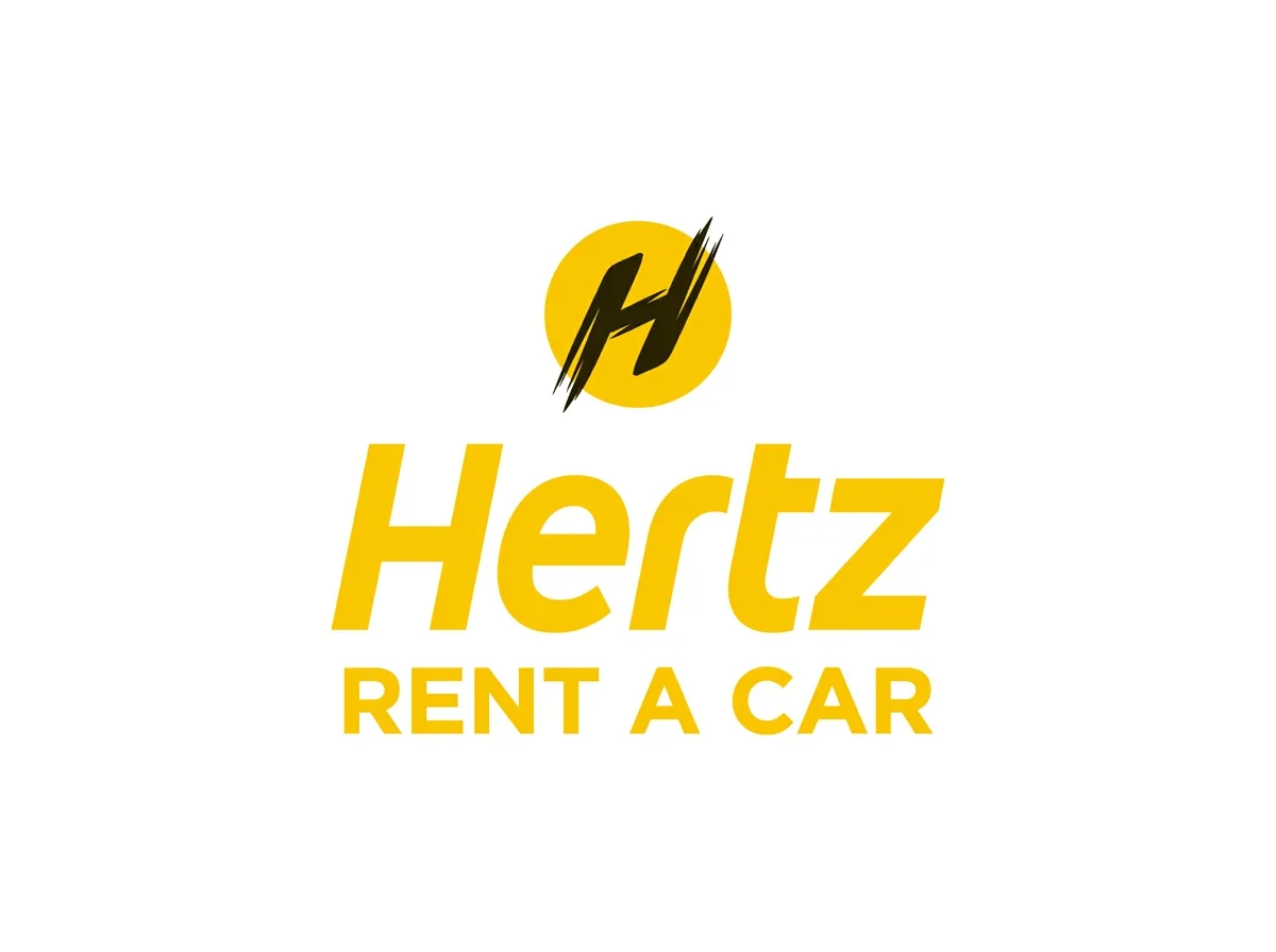 Hertz rental car brand logo, white background, official yellow logo